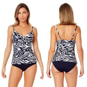 Anne Cole Zebra Shadow Twist Front Underwire Tankini Swim Top Women 32DD/34D NWT